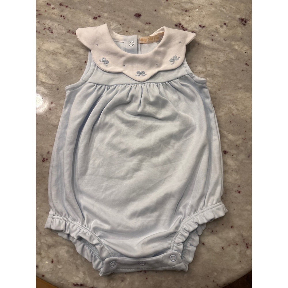 Baby Club Chic Pima Cotton Blue Bubble Romper Peter Pan Collar 0-3M